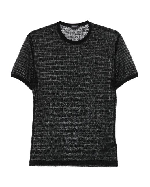 DSquared² Black Logo-Print Mesh T-Shirt for men
