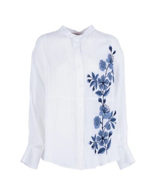 ERMANNO FIRENZE White Floral-Embroidered Pintuck-Detail Shirt