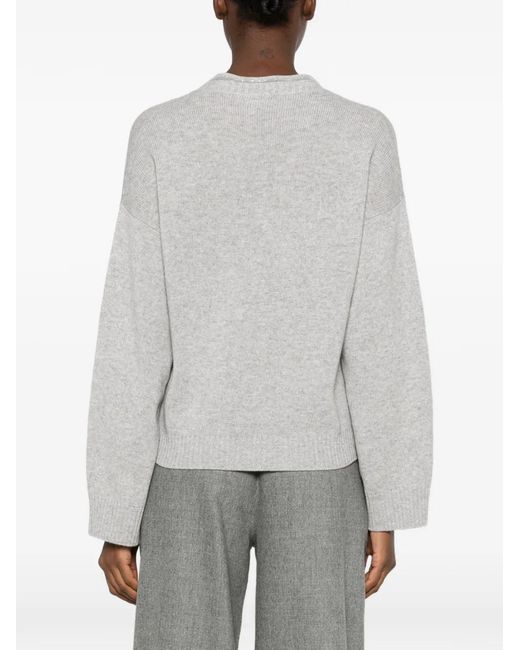 Fabiana Filippi Gray Monili-Trimmed V-Neck Sweater