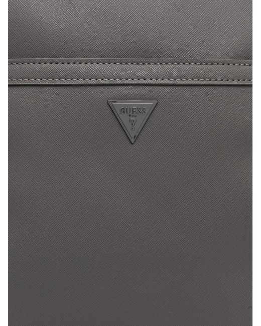 Guess Gray Logo-Plaque Cross-Hatch Messenger Bag for men