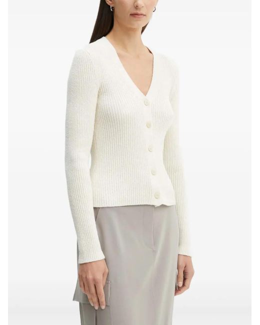 Theory White Button V-Neck Cardigan