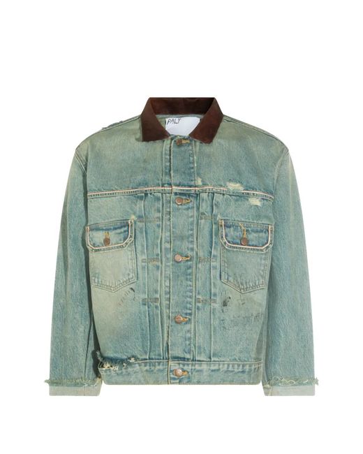 PALY Green Buffalo 66 Distressed Leather-Collar Denim Jacket