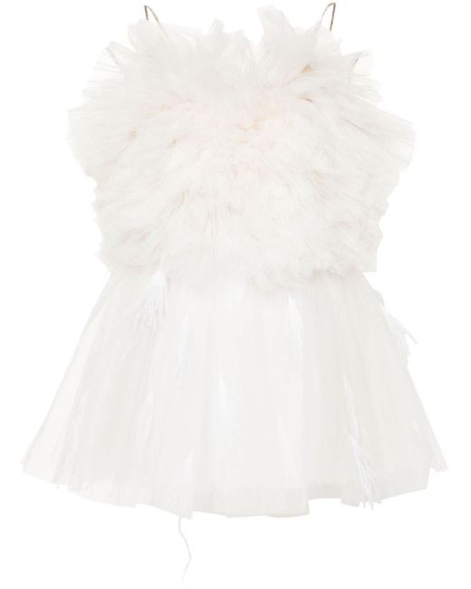 Loulou Mini-jurk Met Ruches En Ronde Hals in het White