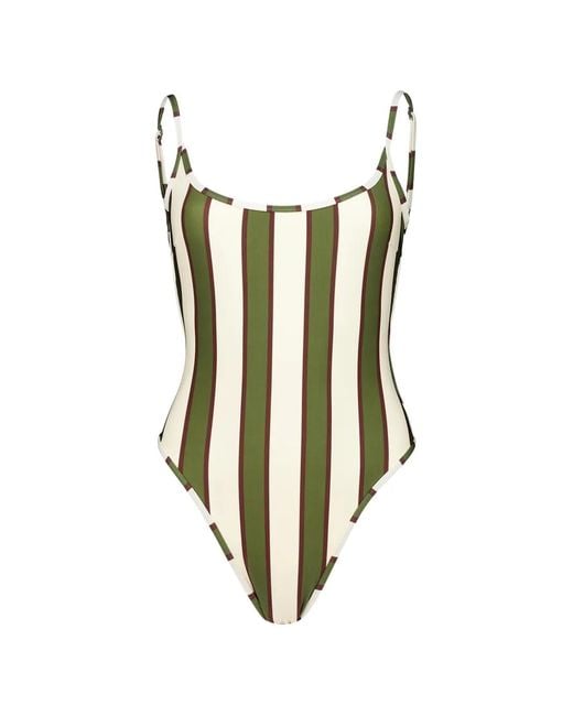 Haight White Thidu Piping Striped Scoop-Neck Swimsuit