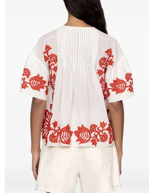 Sea Liliana Pleated Embroidered Blouse