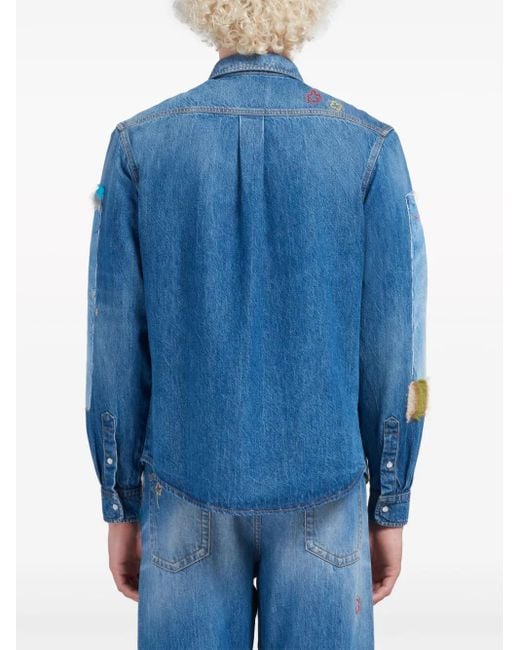 Marni Blue Patchwork Denim Shirt for men