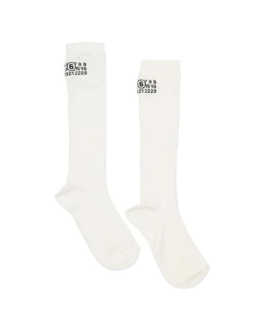 MM6 by Maison Margiela White Ribbed Logo Socks