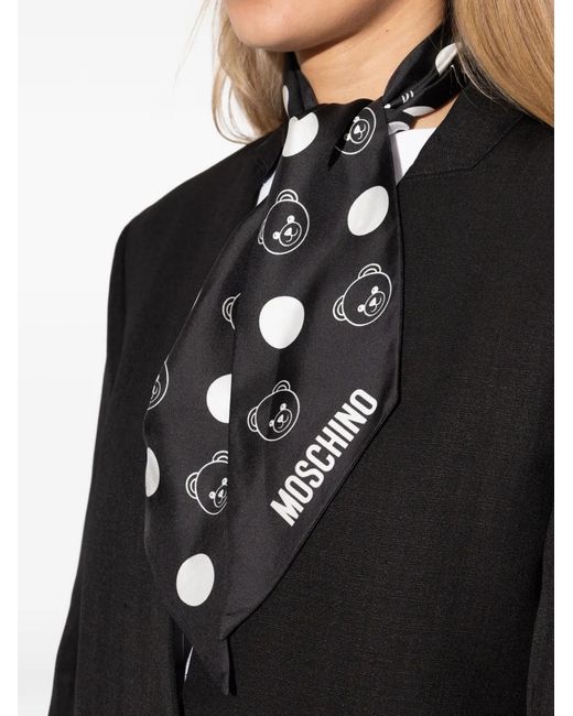 Moschino Black Bear Polka-Dot Silk Scarf