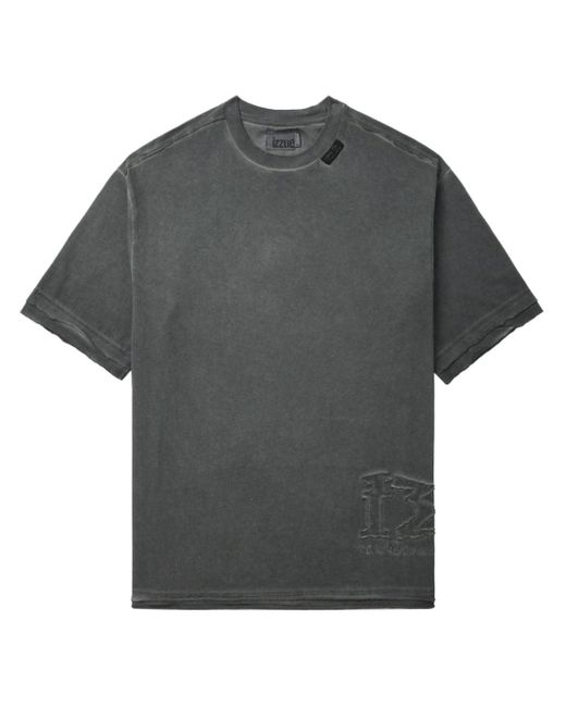 Izzue Gray Distressed Cotton T-shirt for men