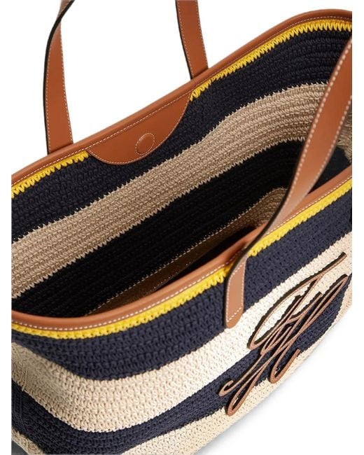 Tommy Hilfiger Blue Stripe-Pattern Logo-Patch Tote Bag