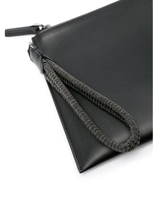 Brunello Cucinelli Black Monili Chain Leather Clutch Bag