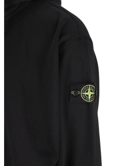Stone Island Black Zip-Up Hoodie With Logo Appliqué for men
