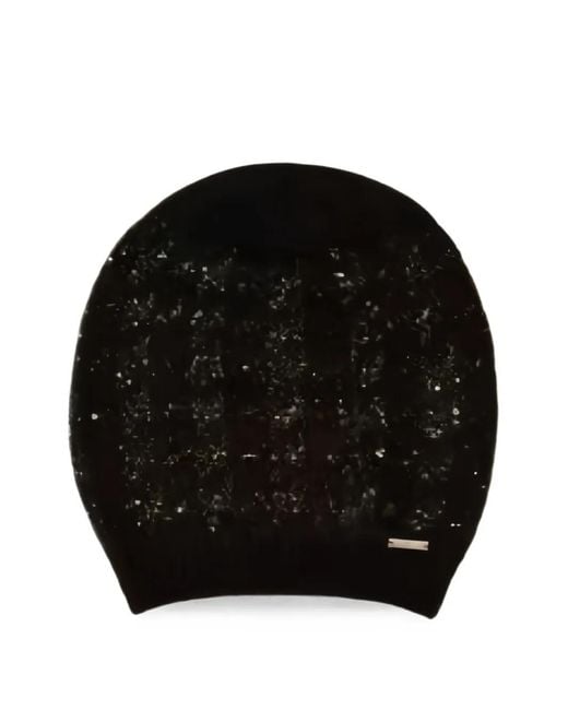 Twinset Black Jacquard-Knit Beanie Hat