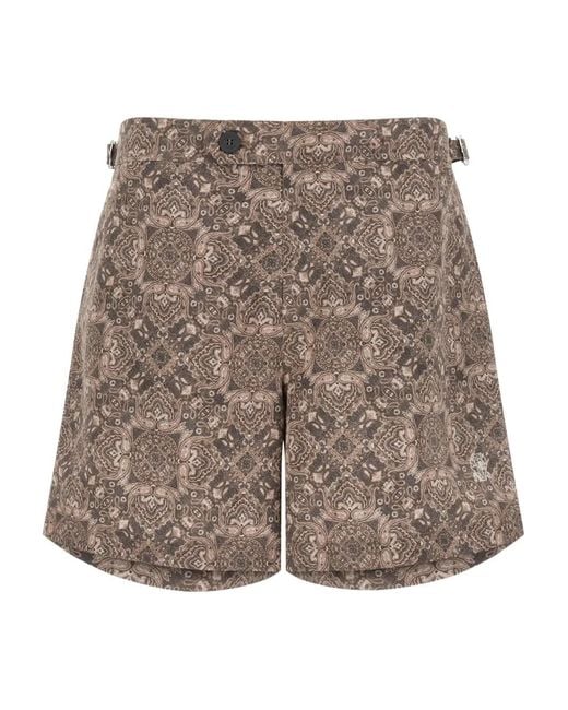 Brunello Cucinelli Brown Paisley-Print Swim Shorts for men