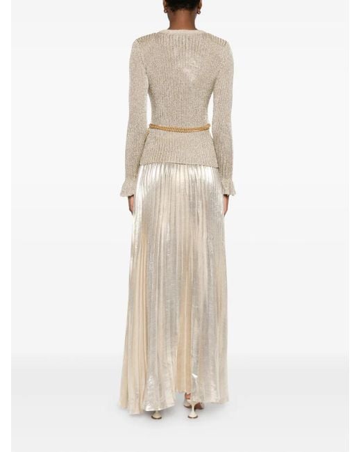 Self-Portrait Natural Ribbed-Knit Lurex Maxi Dress