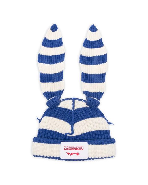Charles Jeffrey Blue Striped Beanie Hat