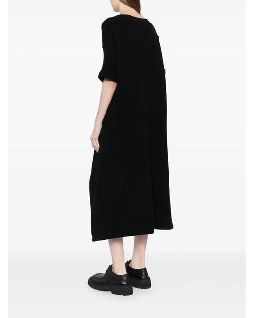 Yohji Yamamoto Black Side-Slit Midi Dress
