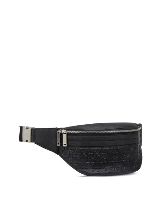 Ferragamo Black Gancini-embossed Leather Belt Bag for men
