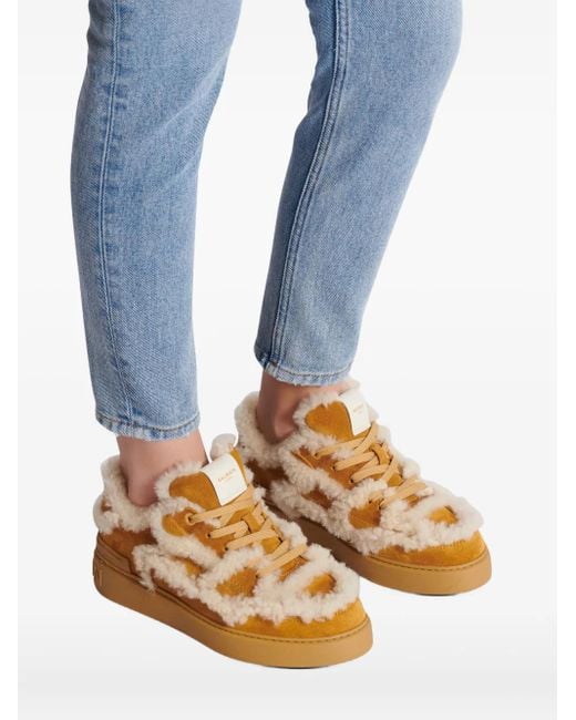 Balmain Natural Shearling Suede Sneakers