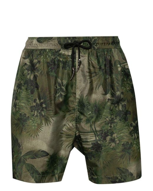 Roberto Cavalli Green Tiger Tooth-detailed Camouflage-print Swim Shorts for men