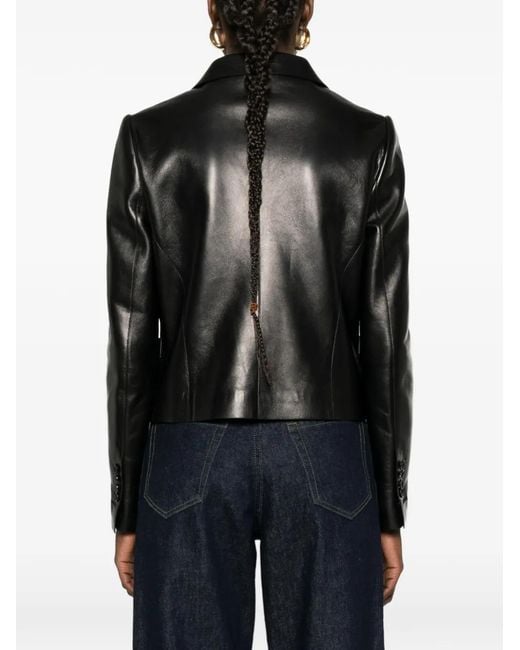 Tom Ford Black Veste En Cuir À Boutonnière Croisée