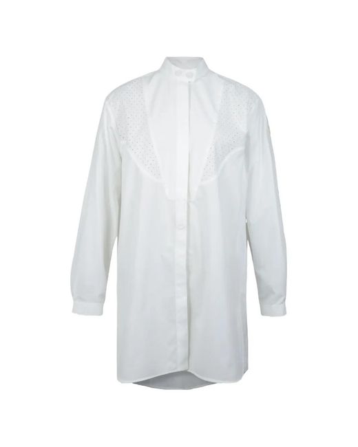 Moncler White Broderie-Anglaise Bib-Detail Shirt