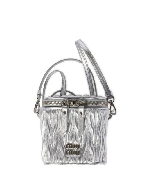 Miu Miu White Matelassé Leather Micro Bag