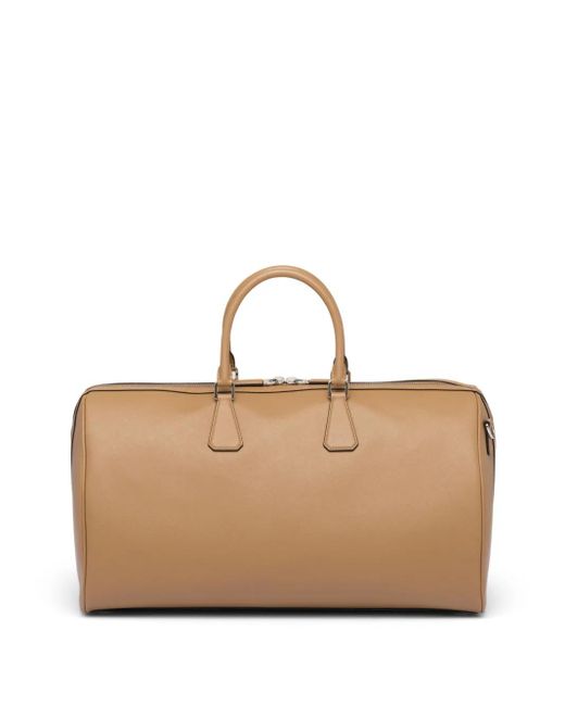Prada Natural Triangle-Logo Leather Large Bag