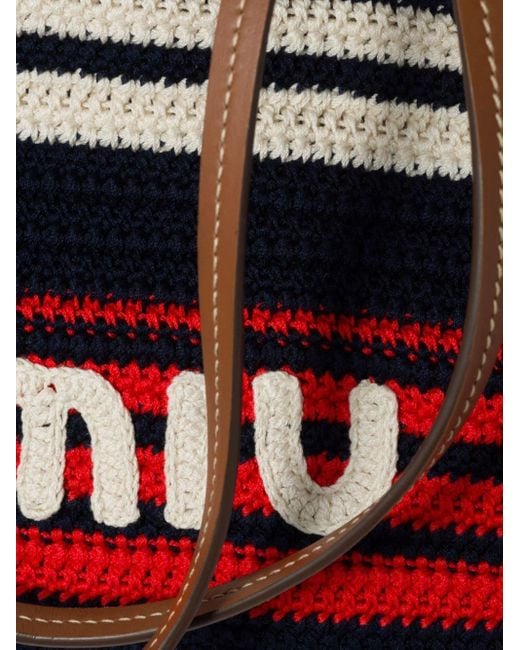 Miu Miu Red Striped Crochet-knit Tote Bag