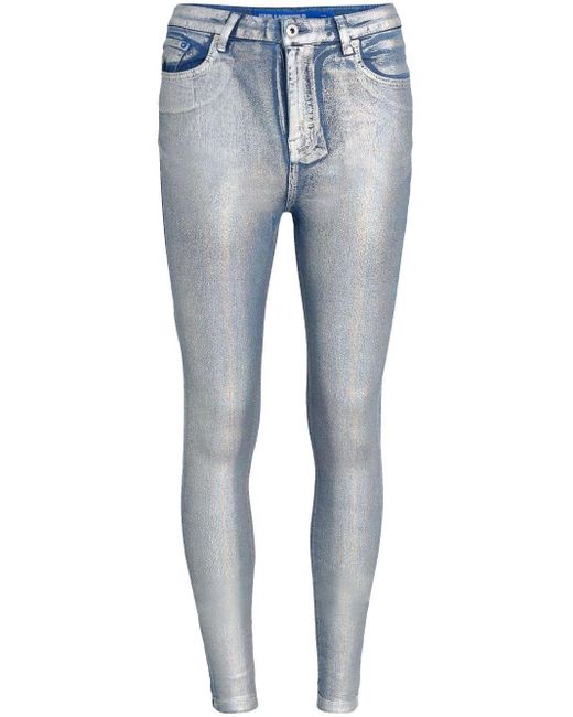 Karl Lagerfeld Blue Logo-patch Metallic Skinny Jeans