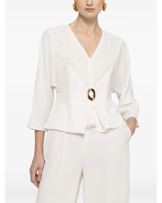 Nissa White V-Neck Blouse