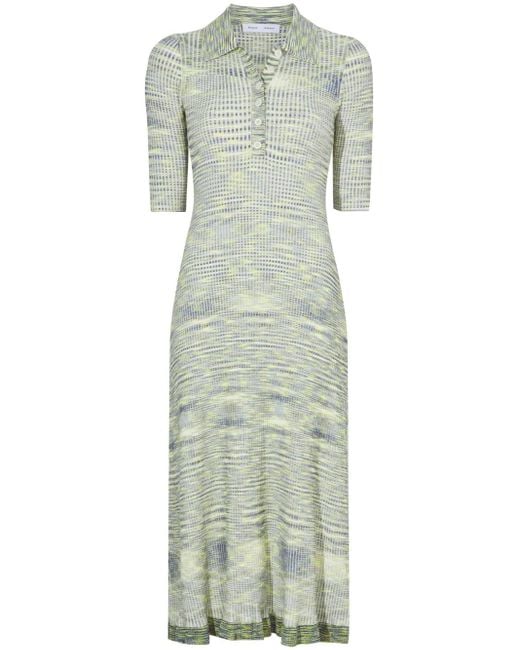 Proenza Schouler Green Space Dye Ribbed-Knit Polo Dress