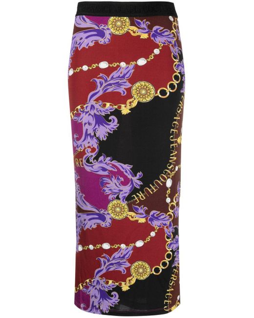 Falda midi con estampado Logo Couture Versace de color Red