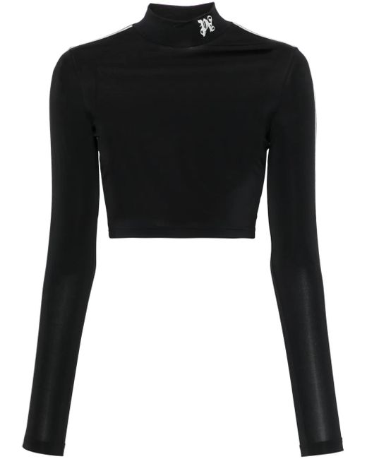 Palm Angels Black Embroidered-Logo Cropped Top