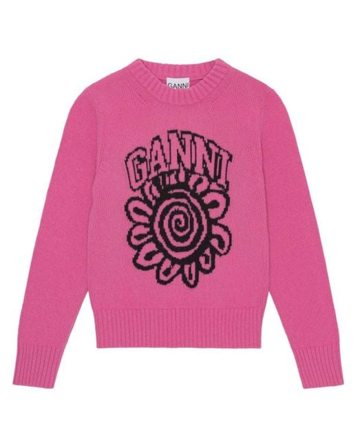Ganni Pink Pullover mit Blumenmotiv