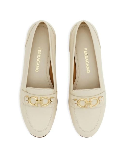 Ferragamo White Gancini Ornament Moccasins