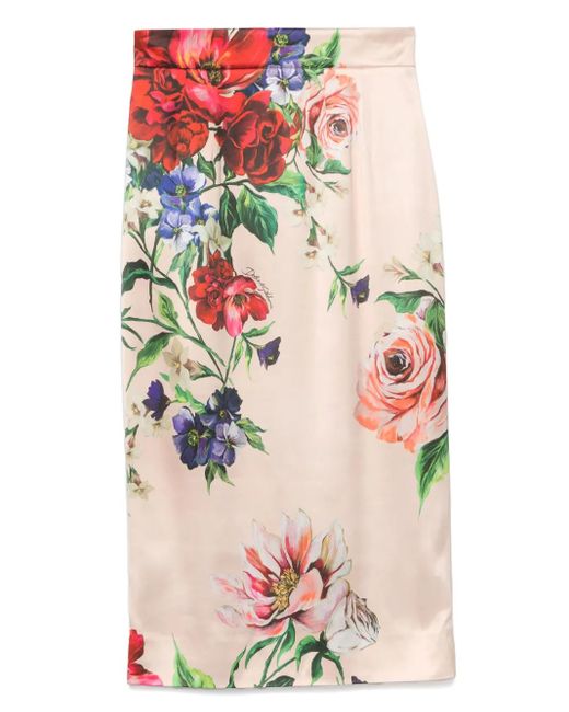 Gonna Midi Con Stampa A Fiori di Dolce & Gabbana in Pink