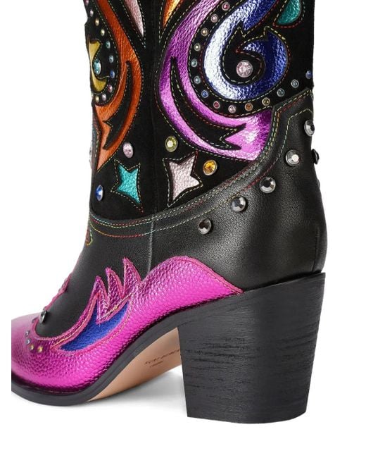 Kurt Geiger Purple 65Mm Kensington Crystal-Embellished Cowboy Boots