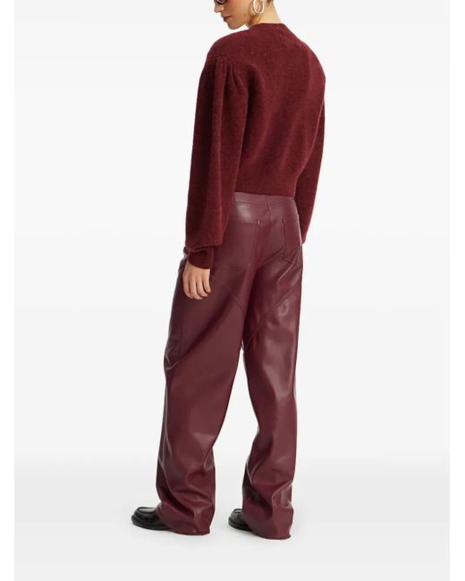 ROTATE BIRGER CHRISTENSEN Red Bordeaux Cardigan With Rose Appliqué