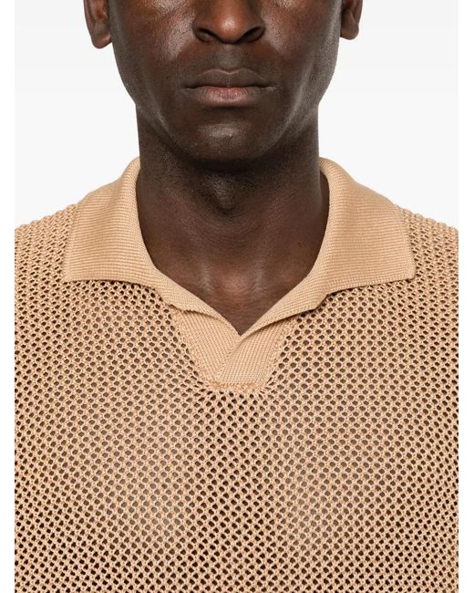 Tagliatore Natural Crochet-Effect Polo Shirt With Ribbed Collar for men
