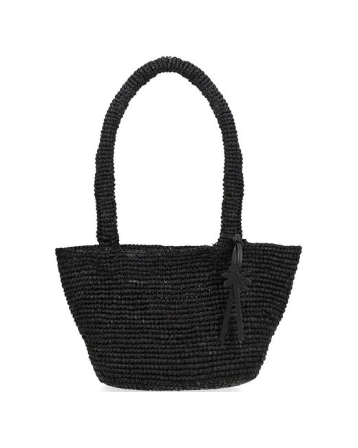 Manebí Black Palm Raffia Shoulder Bag
