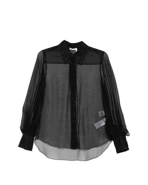 Chloé Black Sheer Puff-Sleeve Blouse