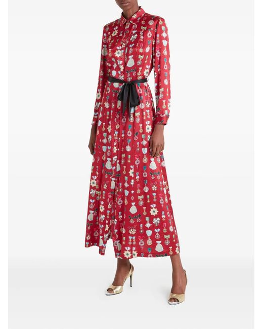 Temperley London Red Gloriette Medal-Print Shirt Dress