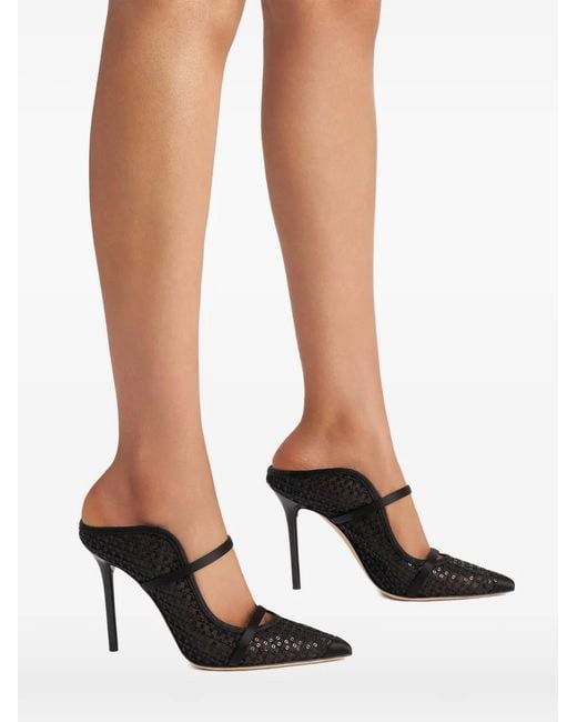 Malone Souliers Black Maureen Sequin-Embellished Mesh Mules