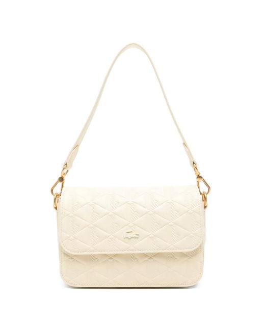 Lacoste White Monogram-Embossed Shoulder Bag