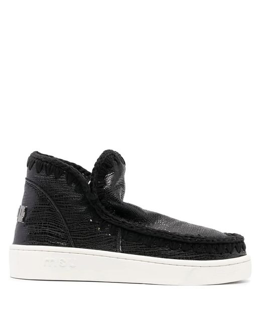 Mou Black Grained-Leather Whipstitch Sneakers
