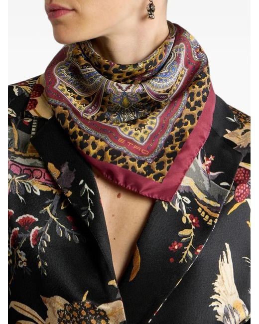 Etro Brown Paisley-Print Leopard-Pattern Scarf