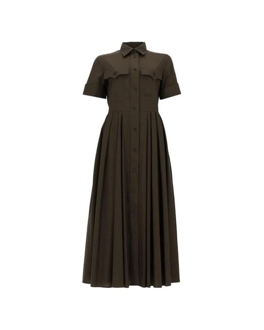 Fay Black Pleated-Design Short-Sleeve Dress