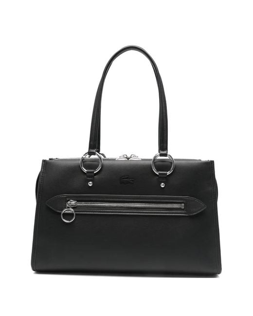 Lacoste Black Medium Ring-Detail Shoulder Bag