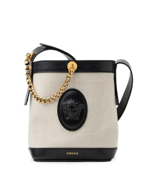 Versace Black Pivot Mini Canvas Bucket Bag